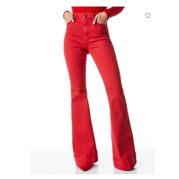 Alicie + Olivia Jeans Beautiful High Rise Bell Jeans in Bright Poppy Red Sz 29 - Picture 1 of 13